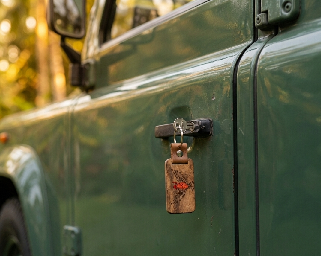 Leather Keychain - Wood Panel