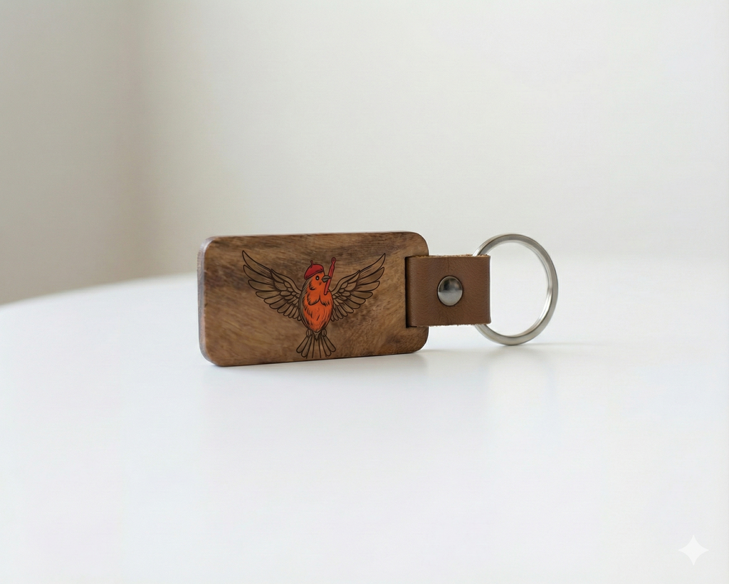 Leather Keychain - Wood Panel