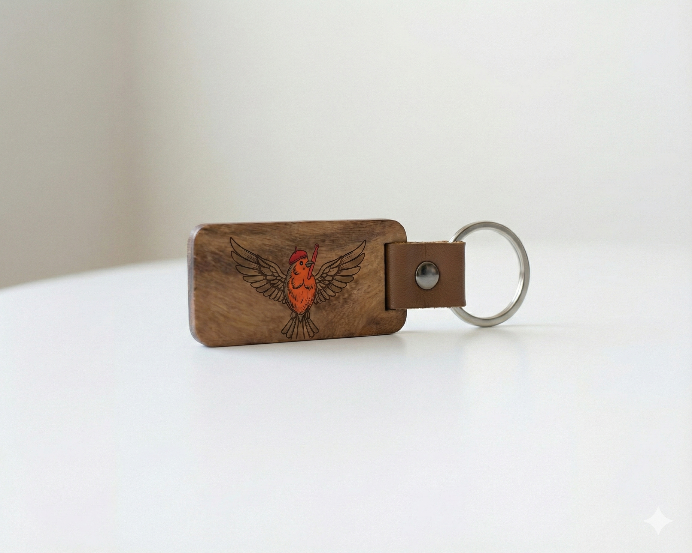 Leather Keychain - Wood Panel