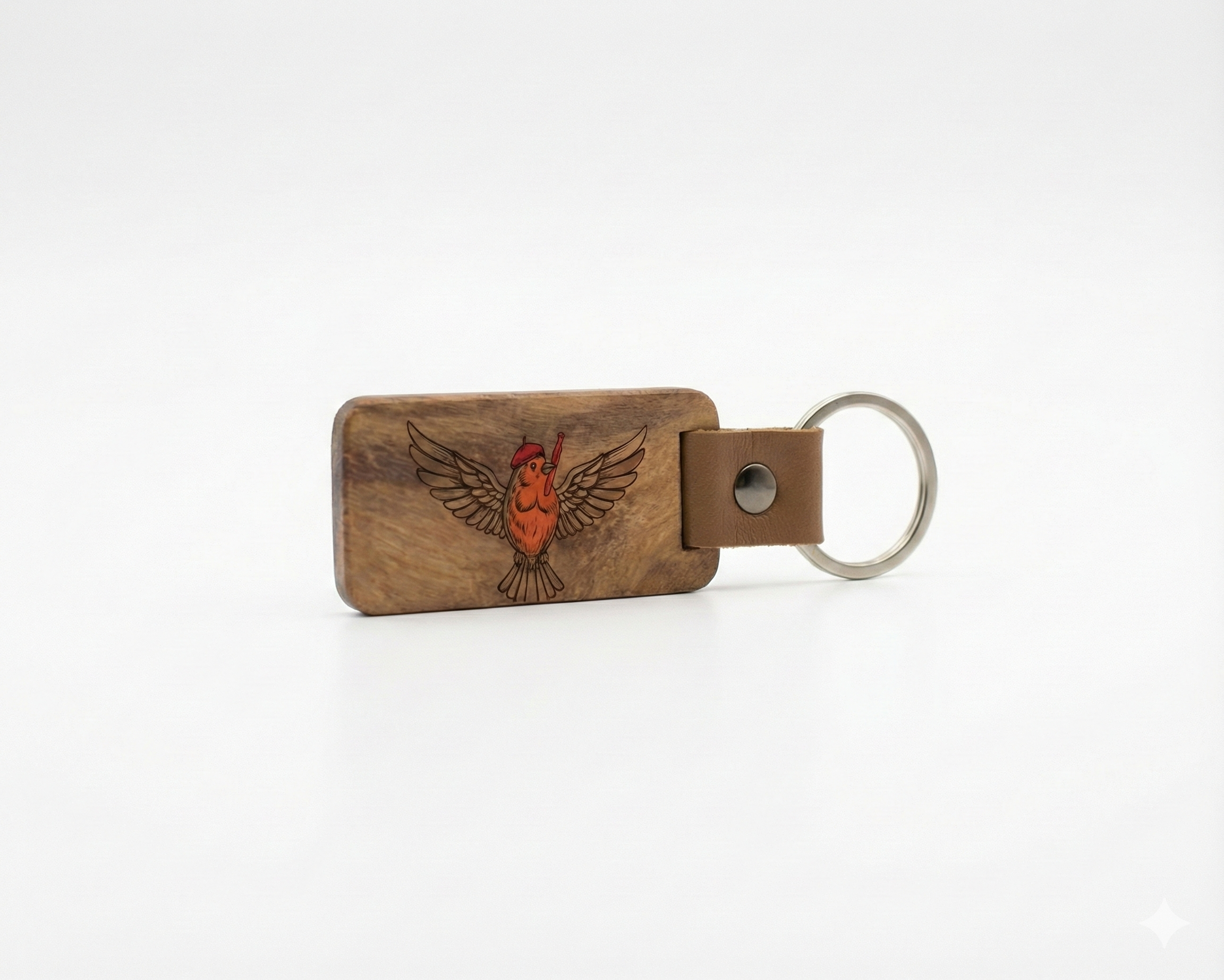 Leather Keychain - Wood Panel