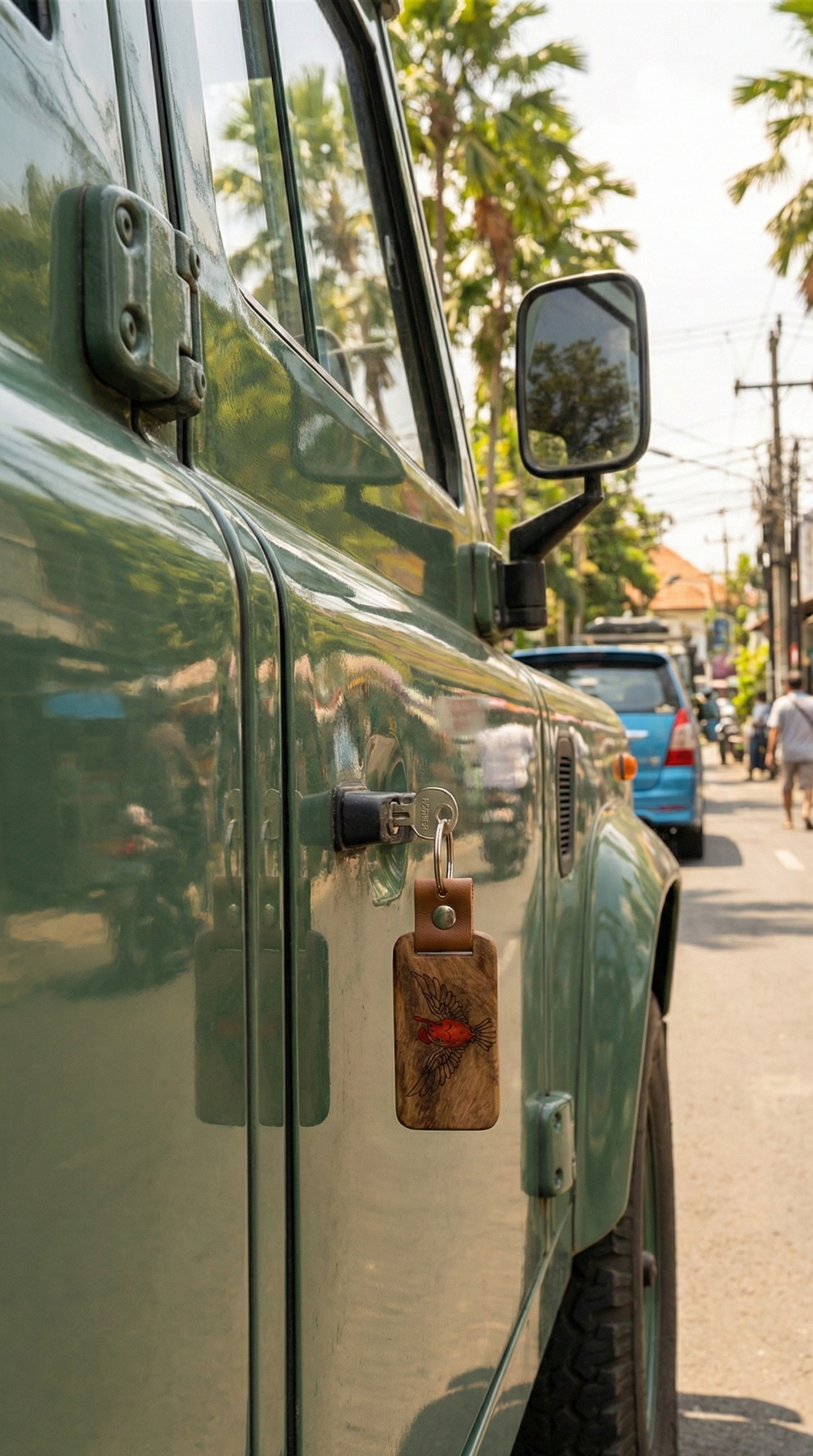 Leather Keychain - Wood Panel