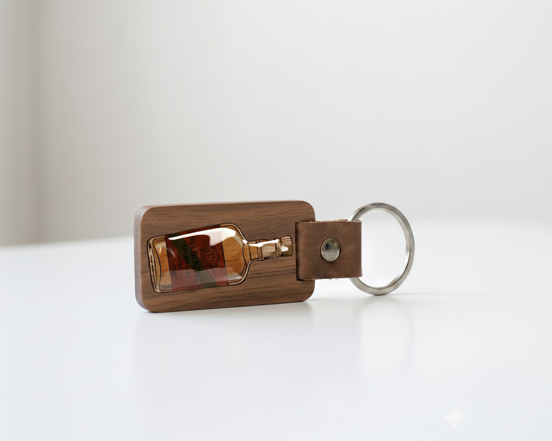 Leather Keychain - Wood Panel